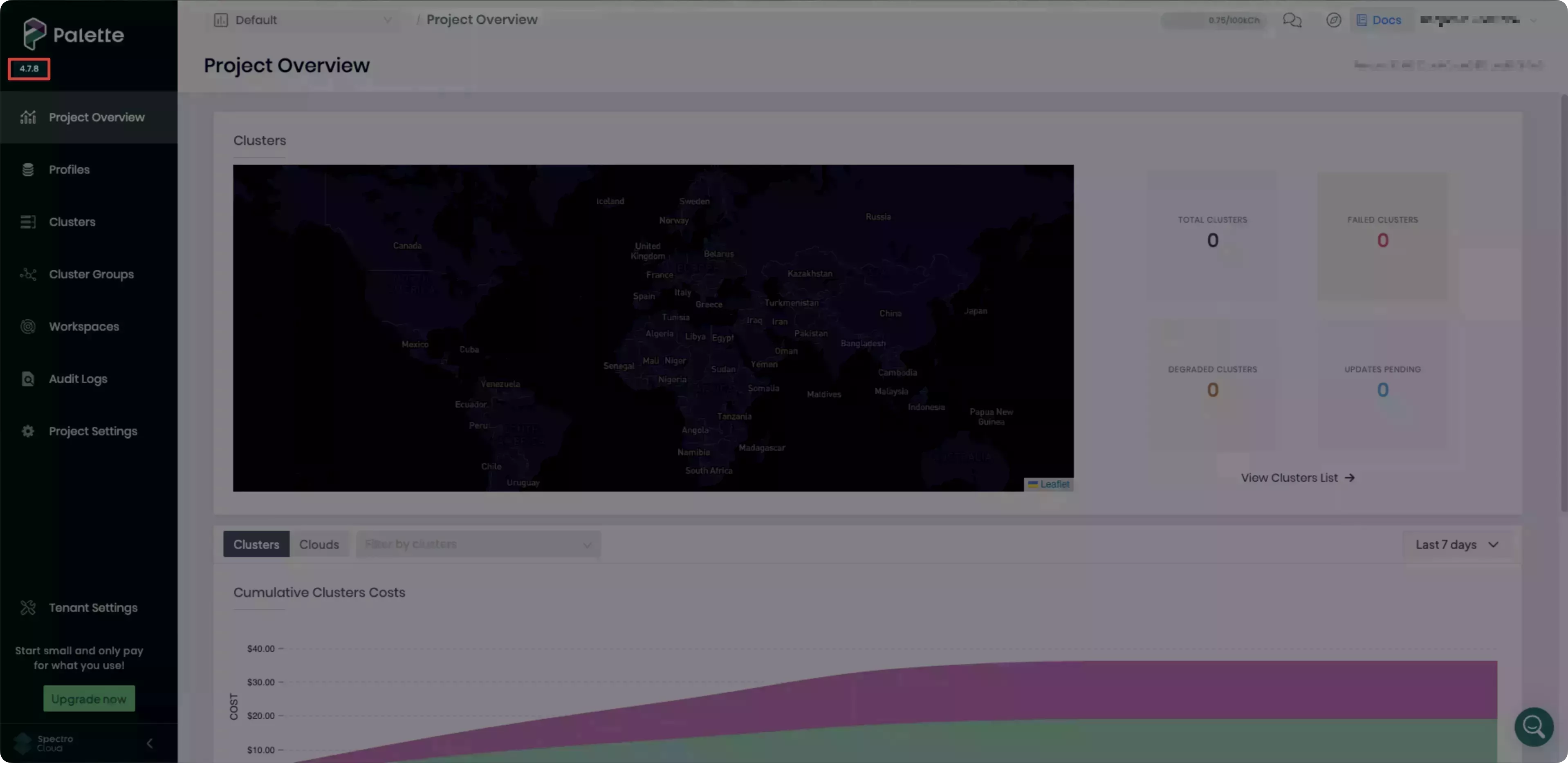 Palette version in tenant console